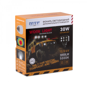 Прожектор светодиодный MTF LIGHT серия MAXIMUM BLACK 12-36V, 30W, 3000lm, ECE R10, прямоугольный, шт Прожектор светодиодный MTF LIGHT серия MAXIMUM BLACK 12-36V, 30W, 3000lm, ECE R10, прямоугольный, шт